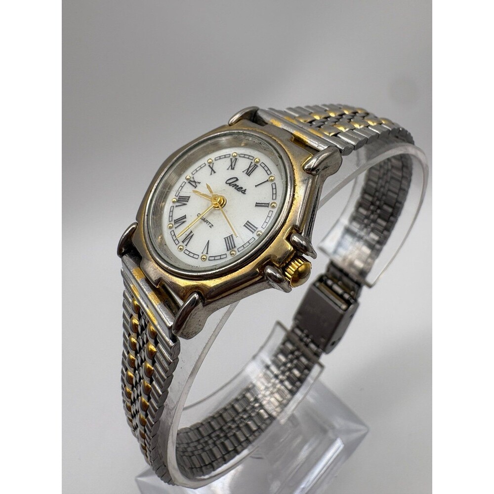 Vintage Anes Women's Two-Tone Quartz Watch White Dial Roman Numerals Stretch Ban
